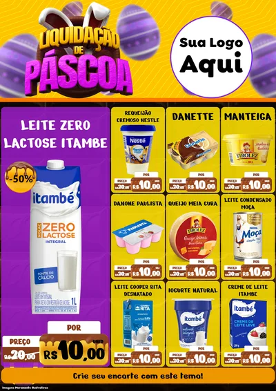 Modelo de Encarte para Encarte A4 Vertical com o tema Liquidação de Páscoa para Frios e Laticínios