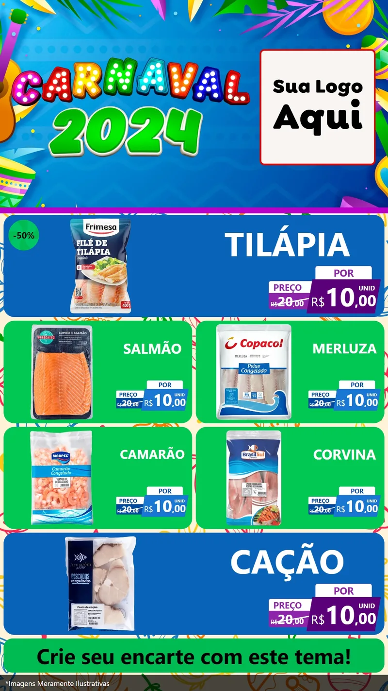 Modelo de TV para TV Vertical com o tema Carnaval 2027 para Peixaria
