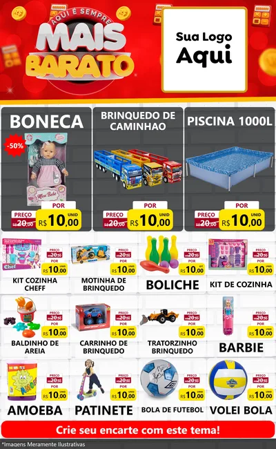 Modelo de Encarte para Encarte Grande com o tema Mais Barato para Brinquedos