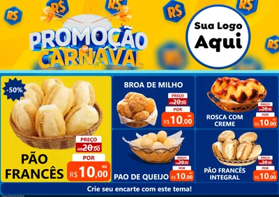 Modelo de Encarte para Encarte A4 Horizontal com o tema Promoção de Carnaval para Padaria