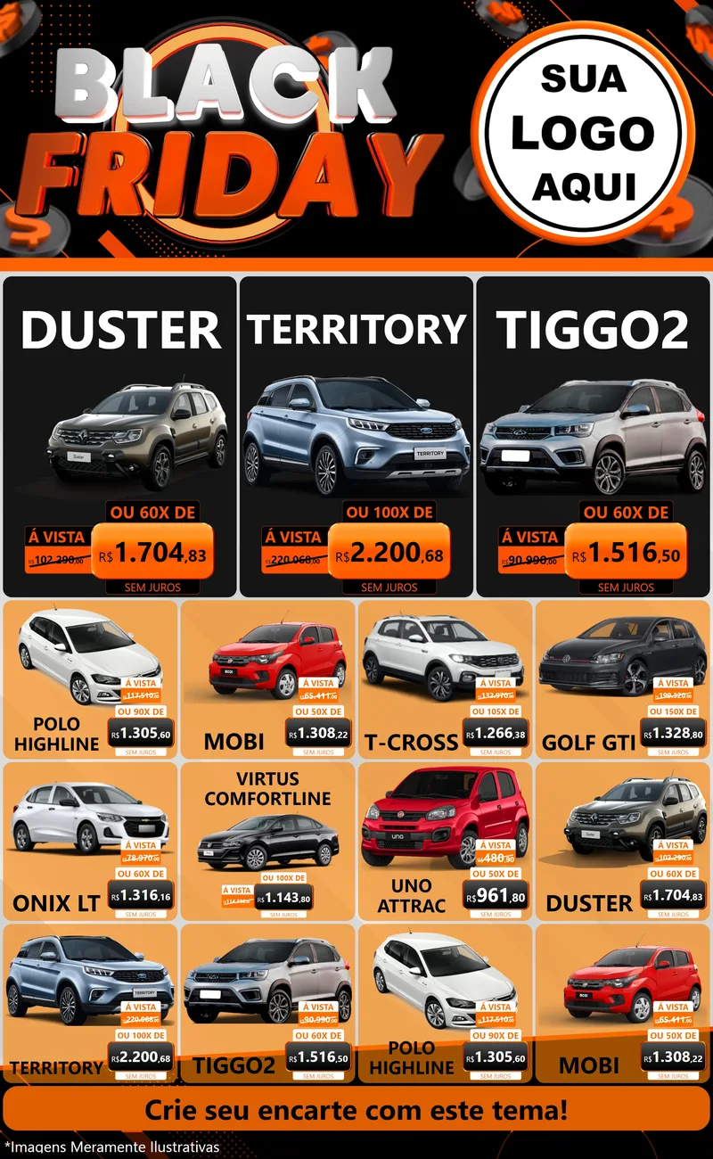 Modelo de Encarte para Encarte Grande com o tema Black Friday para Concessionaria de Carros