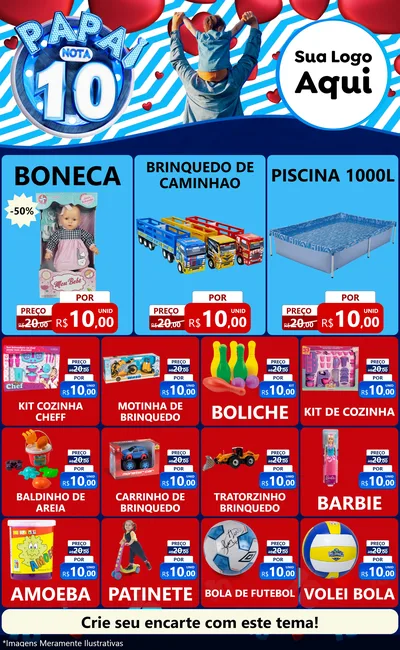 Modelo de Encarte para Encarte Grande com o tema Papai Nota 10 para Brinquedos