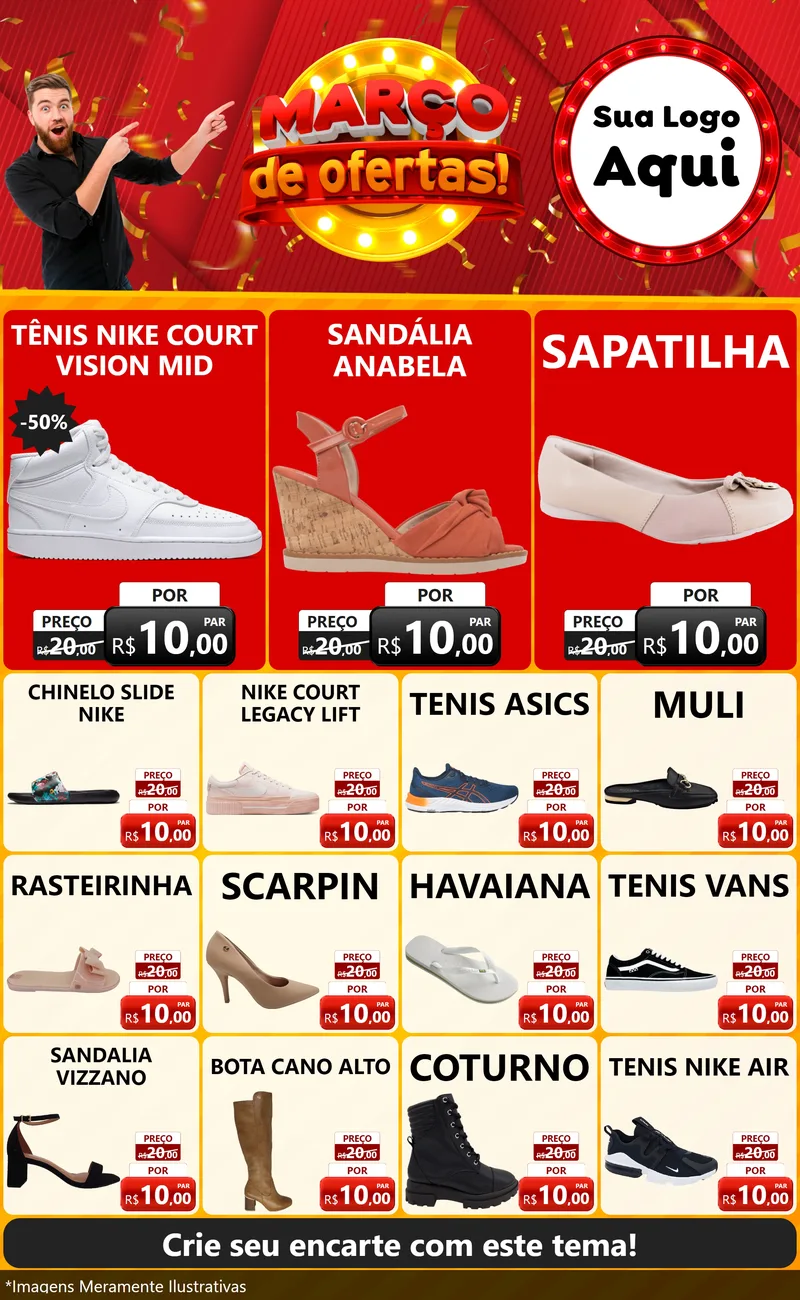 Modelo de Encarte para Encarte Grande com o tema Março de Ofertas! para Calçados