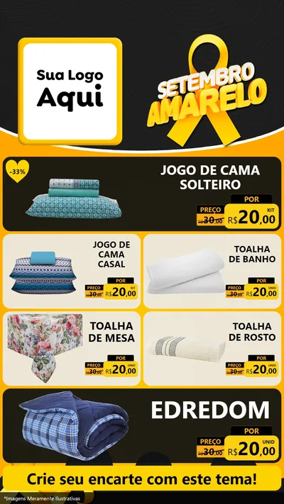 Modelo de TV para TV Vertical com o tema Setembro Amarelo para Cama, Mesa e Banho