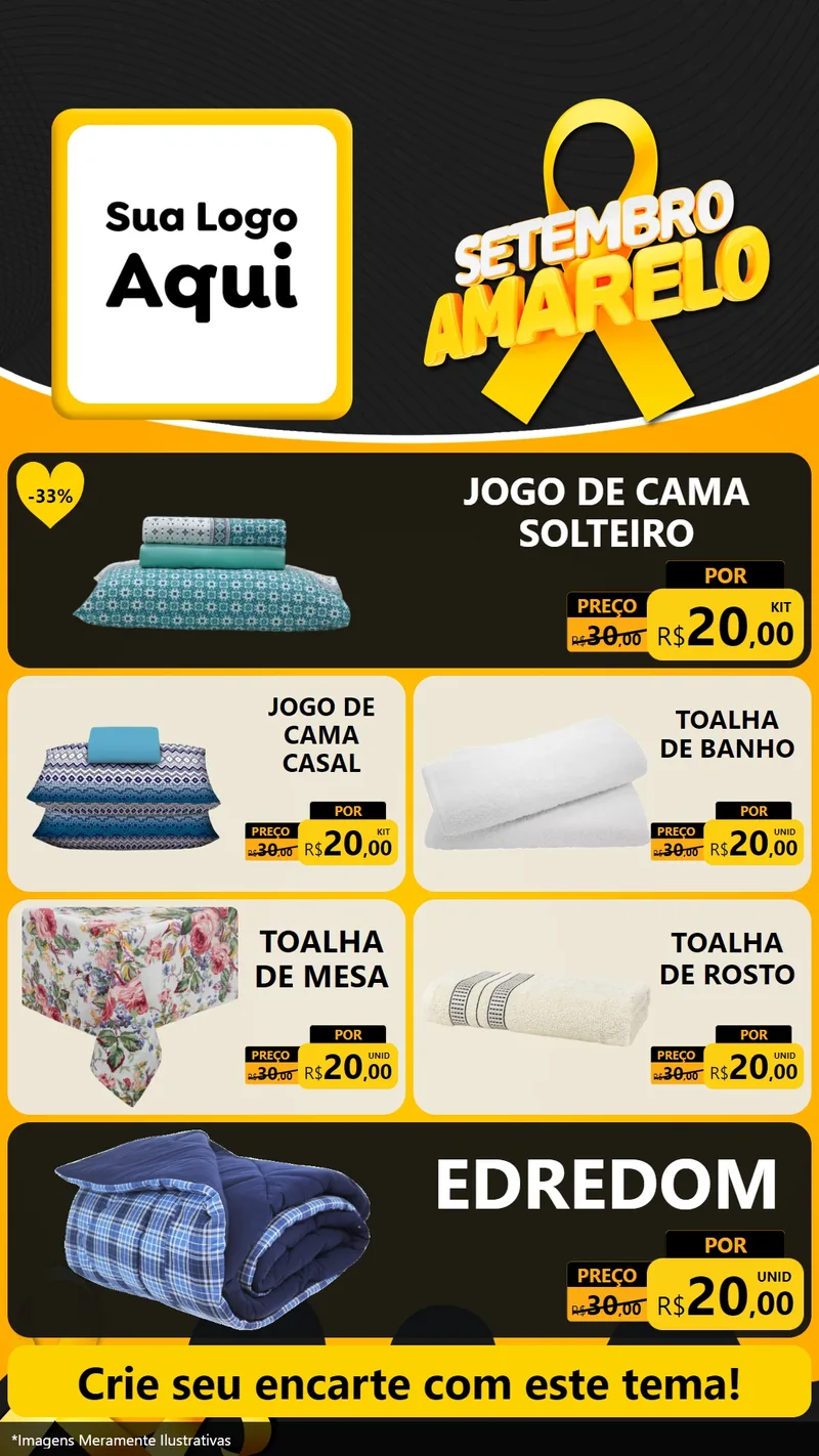 Modelo de TV para TV Vertical com o tema Setembro Amarelo para Cama, Mesa e Banho