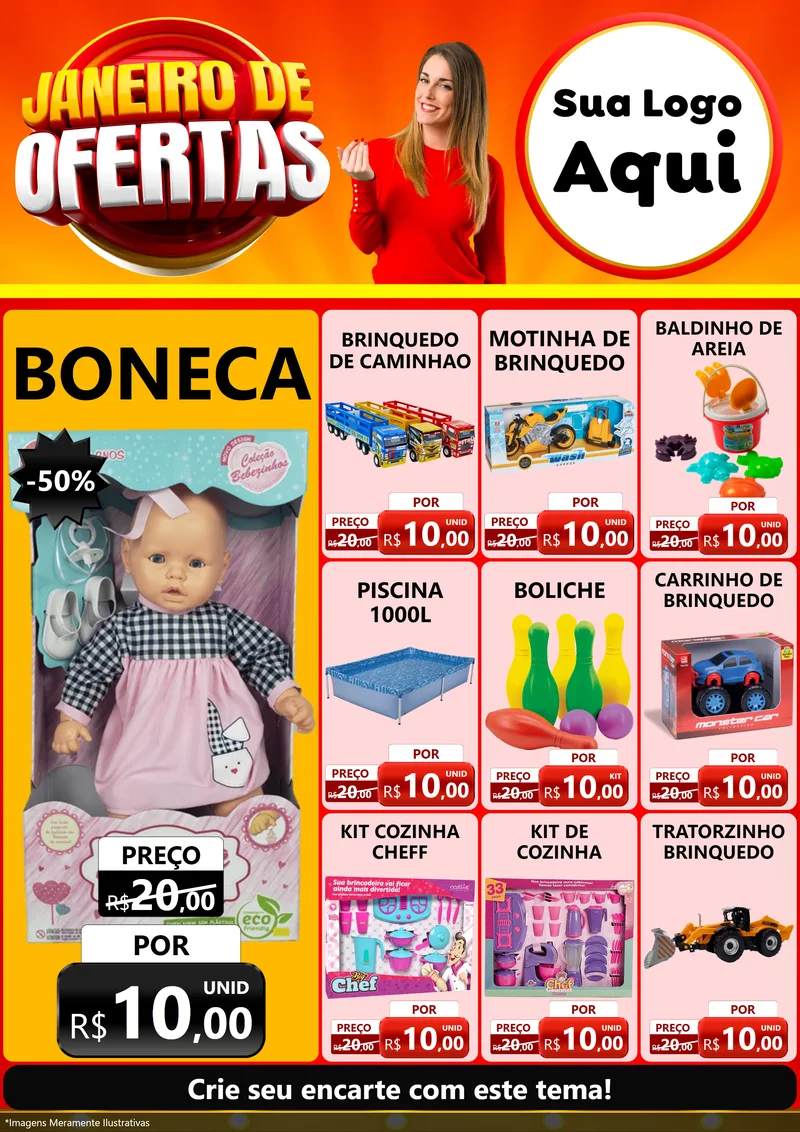 Modelo de Encarte para Encarte A4 Vertical com o tema Janeiro de Ofertas para Brinquedos
