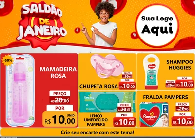 Modelo de Encarte para Encarte A4 Horizontal com o tema Saldão de Janeiro para Bebês