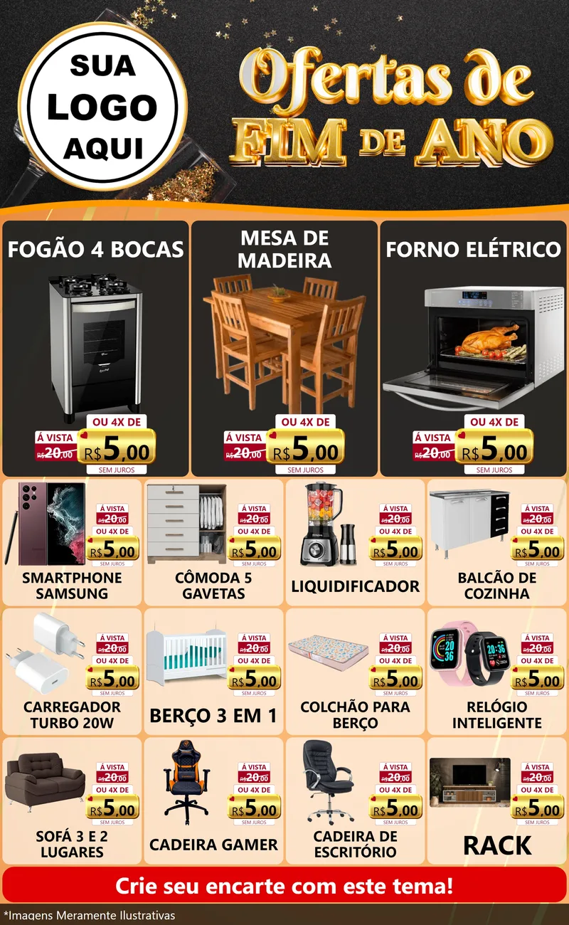 Modelo de Encarte para Encarte Grande com o tema Ofertas de Fim de Ano para Móveis e Eletro