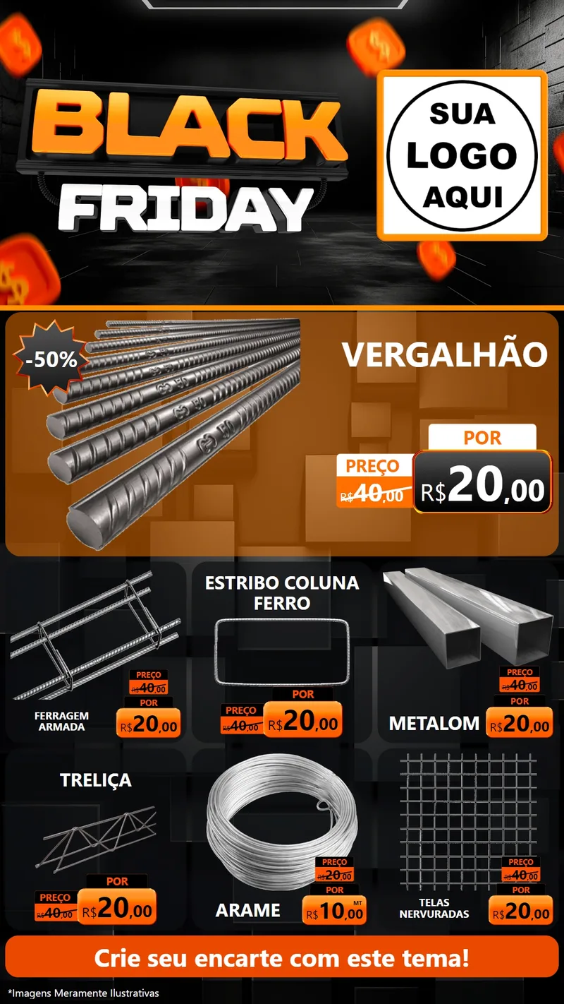 Modelo de Rede Social para Stories com o tema Black Friday para Ferragens