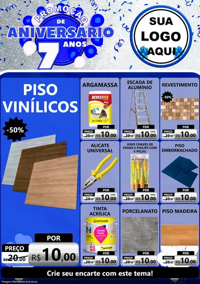 Modelo de Encarte para Encarte A4 Vertical com o tema Promoção de Aniversário - 7 Anos para Material para Construção