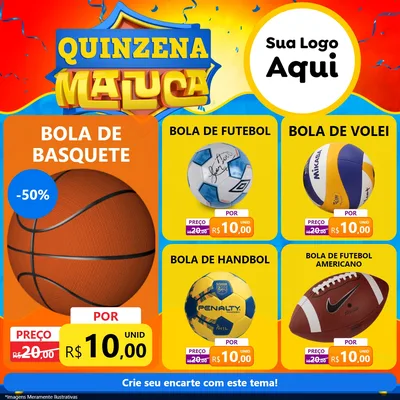 Modelo de Rede Social para Feed Facebook com o tema Quinzena Maluca para Artigos Esportivos