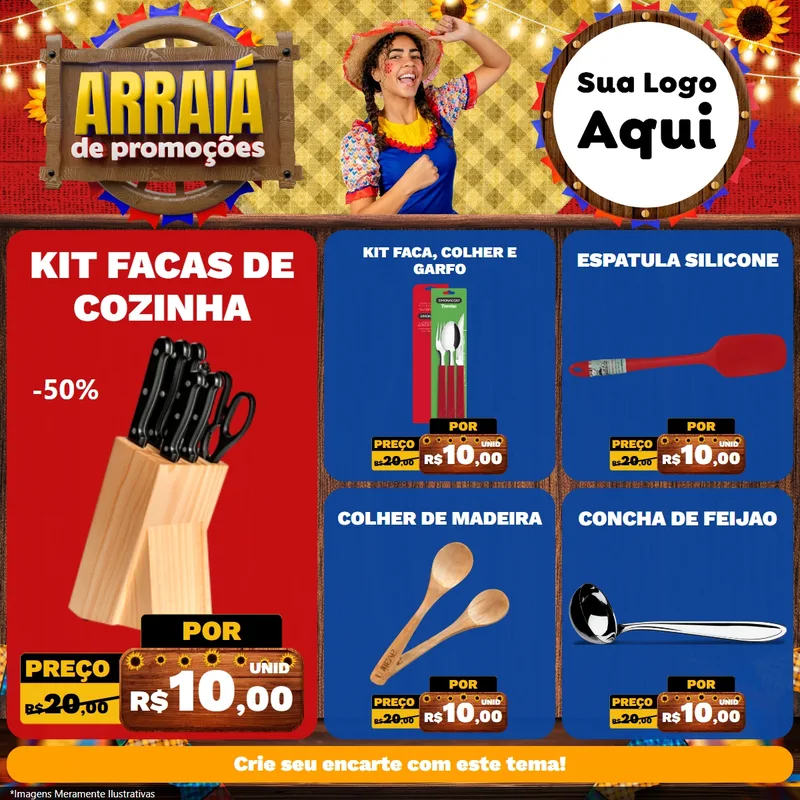 Modelo de Rede Social para Feed Facebook com o tema Arraiá de Promoções para Utilidades Domésticas