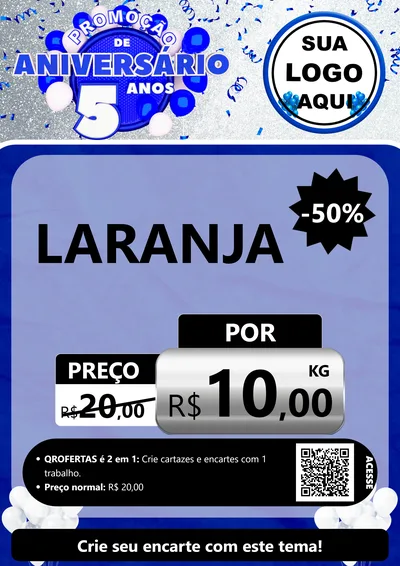 Modelo de Cartaz para Cartaz A4 Vertical com o tema Promoção de Aniversário - 5 Anos para Hortifrúti