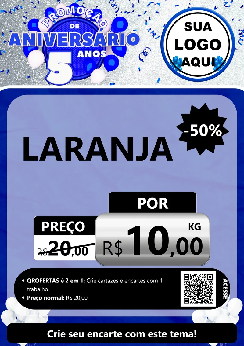 Modelo de Cartaz para Cartaz A4 Vertical com o tema Promoção de Aniversário - 5 Anos para Hortifrúti