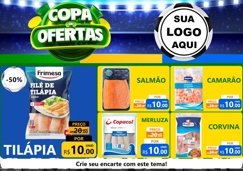 Modelo de Encarte para Encarte A4 Horizontal com o tema Copa de Ofertas para Peixaria