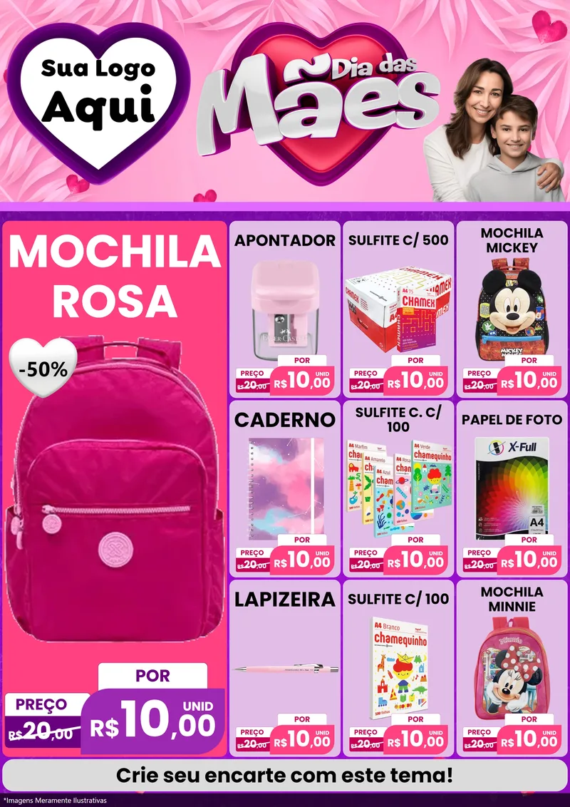 Modelo de Encarte para Encarte A4 Vertical com o tema Dia das Mães para Papelaria