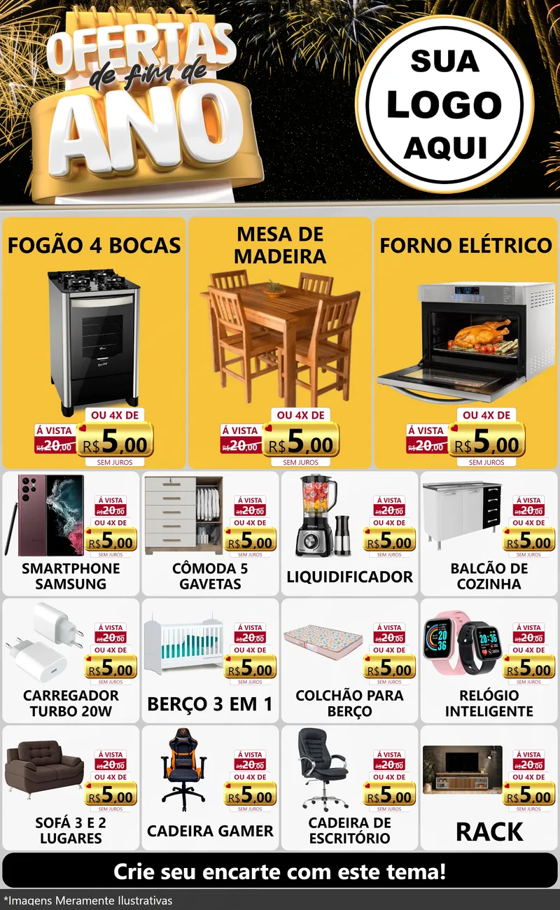 Modelo de Encarte para Encarte Grande com o tema Ofertas de Fim de Ano para Móveis e Eletro