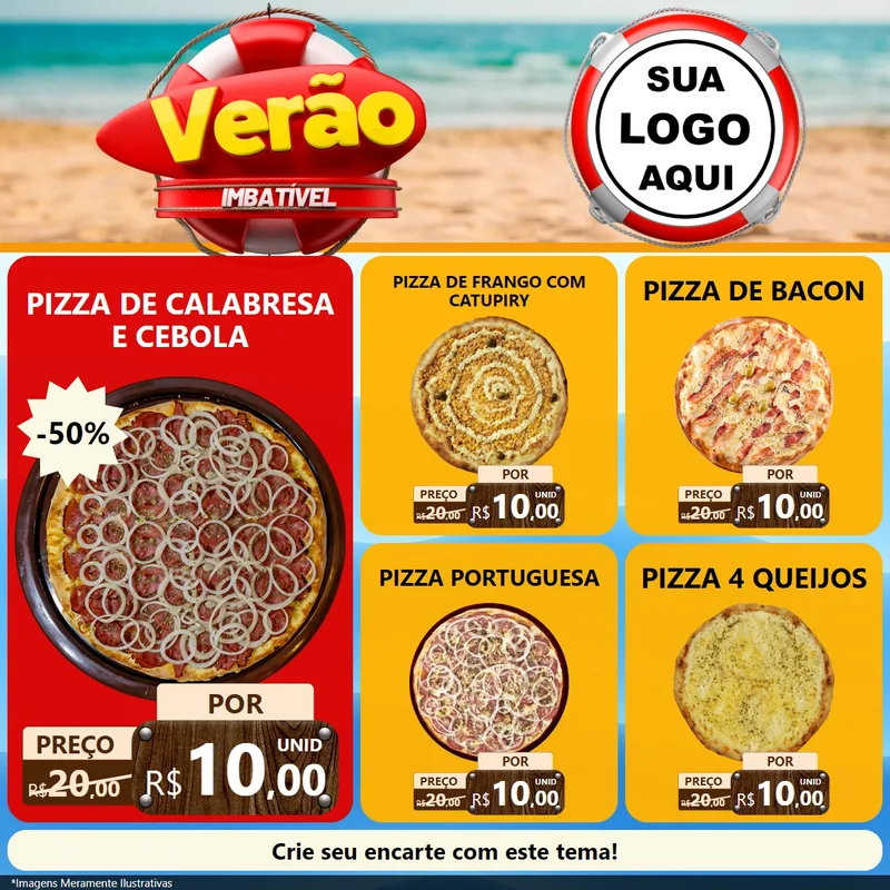 Modelo de Rede Social para Feed Facebook com o tema Verão Imbatível para Pizzaria
