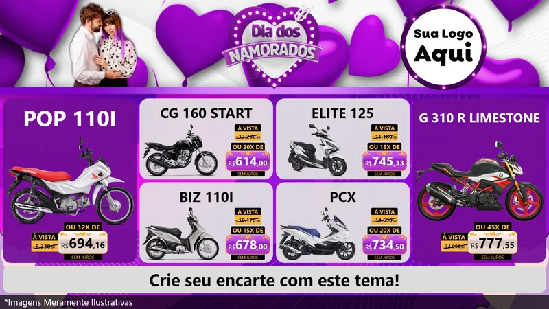 Modelo de TV para TV Horizontal com o tema Dia dos Namorados para Concessionaria de Motos