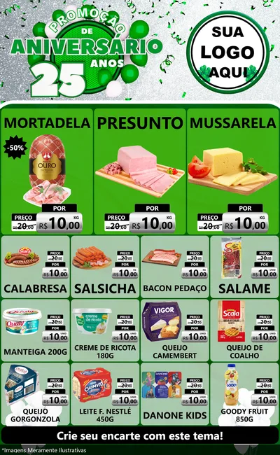 Modelo de Encarte para Encarte Grande com o tema Promoção de Aniversário - 25 Anos para Frios e Laticínios