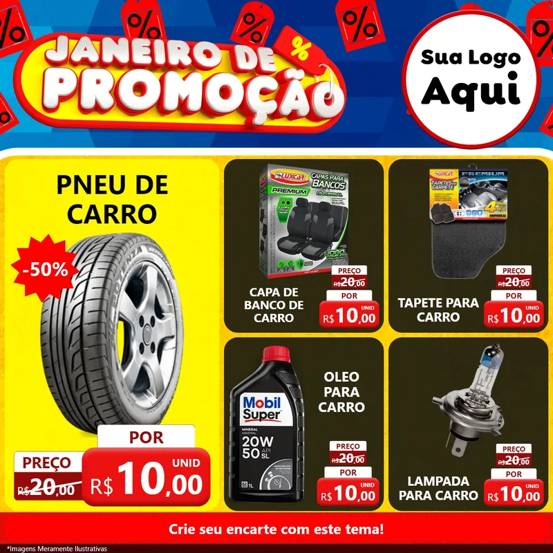 Modelo de Rede Social para Feed Facebook com o tema Janeiro de Promoção para Auto peças