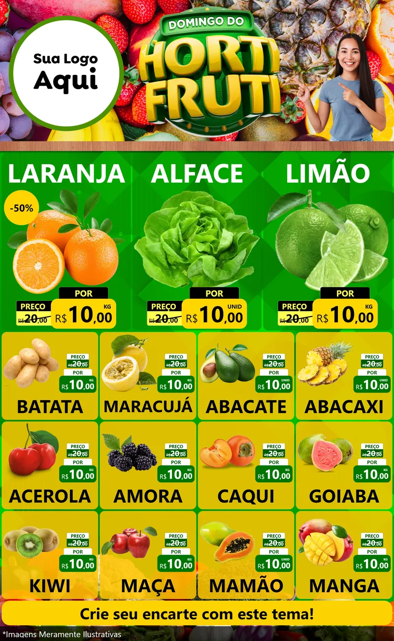 Modelo de Encarte para Encarte Grande com o tema Domingo do Hortifrúti para Hortifrúti