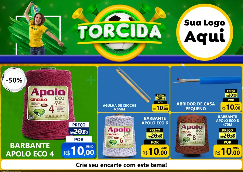 Modelo de Encarte para Encarte A4 Horizontal com o tema Torcida para Armarinho e Aviamentos