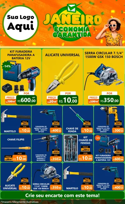 Modelo de Encarte para Encarte Grande com o tema Janeiro - Economia Garantida para Maquinas e Ferramentas