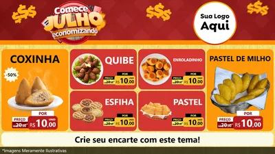 Modelo de TV para TV Horizontal com o tema Comece Julho Economizando para Salgadaria