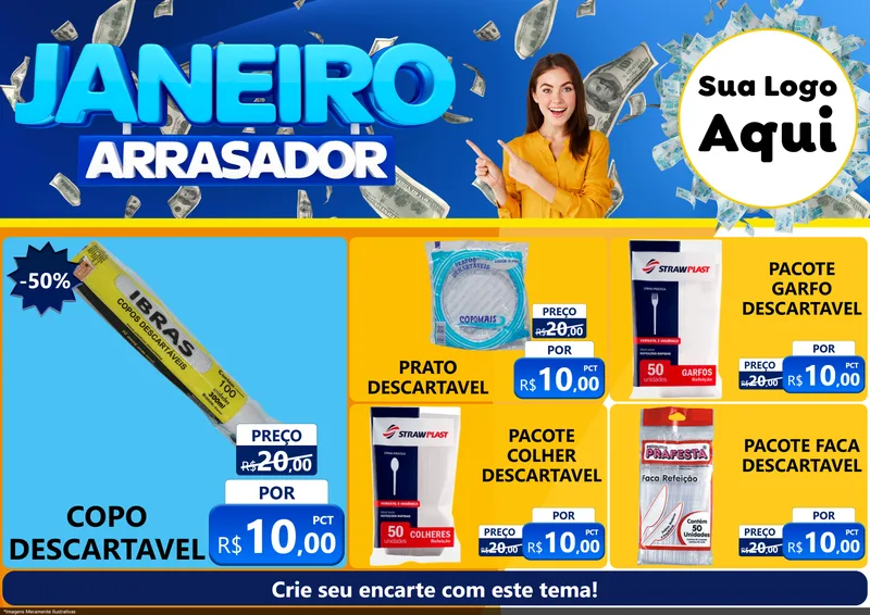 Modelo de Encarte para Encarte A4 Horizontal com o tema Janeiro Arrasador para Embalagens