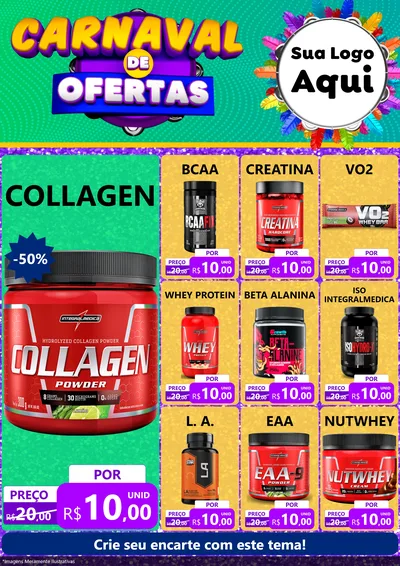 Modelo de Encarte para Encarte A4 Vertical com o tema Carnaval de Ofertas para Suplementos alimentares