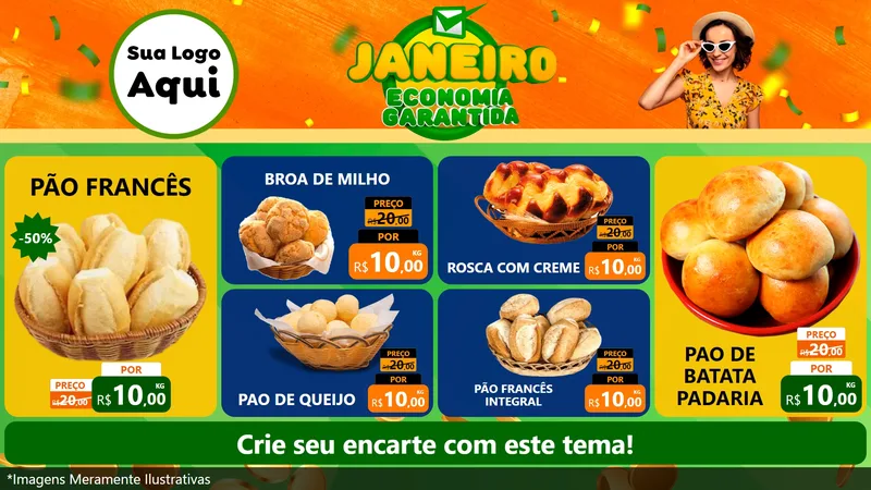 Modelo de TV para TV Horizontal com o tema Janeiro - Economia Garantida para Padaria