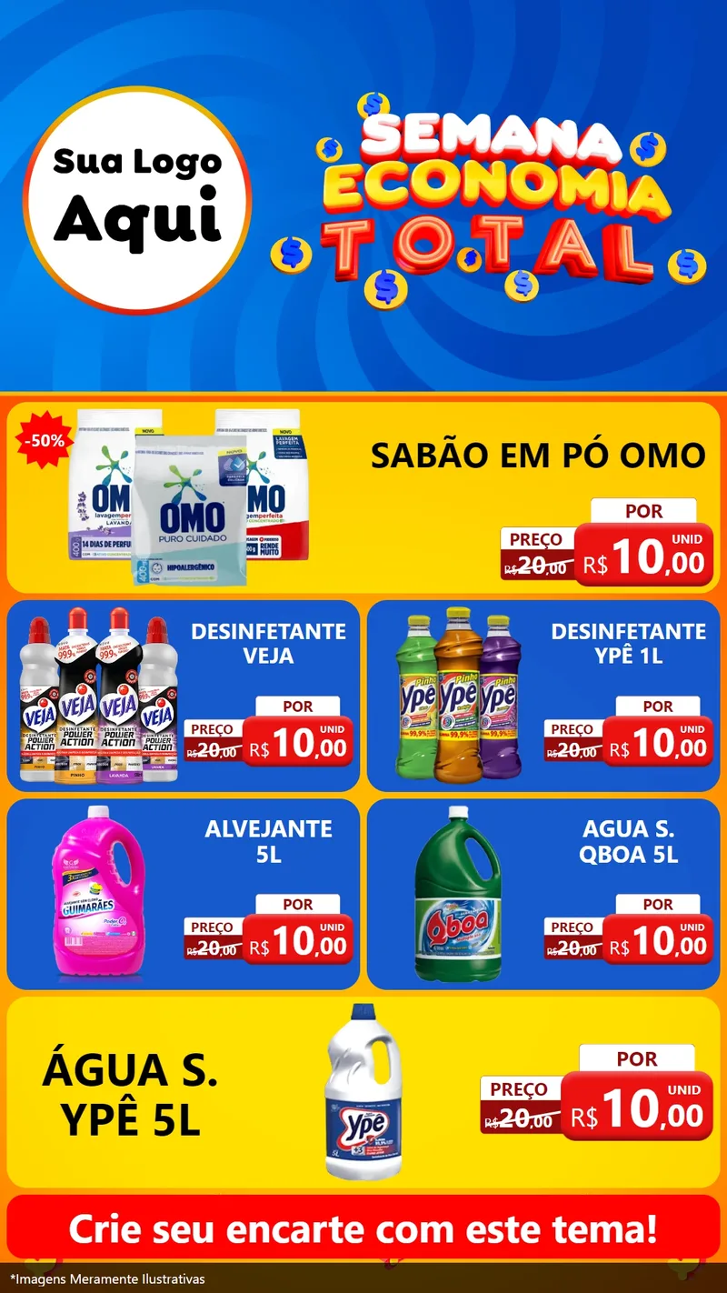Modelo de TV para TV Vertical com o tema Semana Economia Total para Produtos de Limpeza