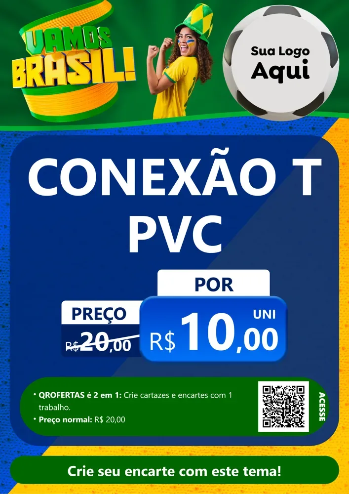 Modelo de Cartaz para Cartaz A4 Vertical com o tema Vamos Brasil - Copa para Tubos e conexões