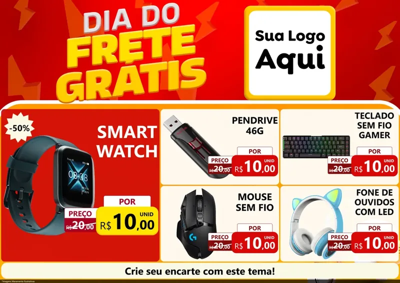 Modelo de Encarte para Encarte A4 Horizontal com o tema Dia do Frete Grátis para Informática
