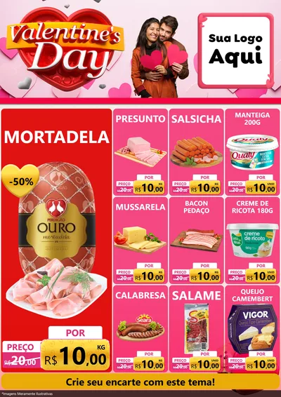 Modelo de Encarte para Encarte A4 Vertical com o tema Valentine's Day para Frios e Laticínios