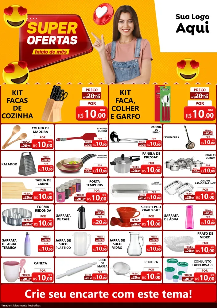 Modelo de Encarte para Encarte A4 Vertical com o tema Super Ofertas Inicio De mês para Utilidades Domésticas