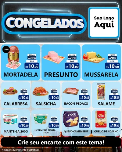 Modelo de Rede Social para Feed Instagram com o tema Congelados para Frios e Laticínios