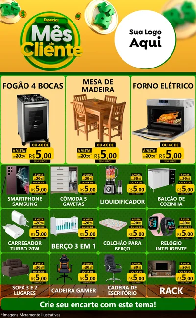 Modelo de Encarte para Encarte Grande com o tema Especial Mês do Cliente para Móveis e Eletro