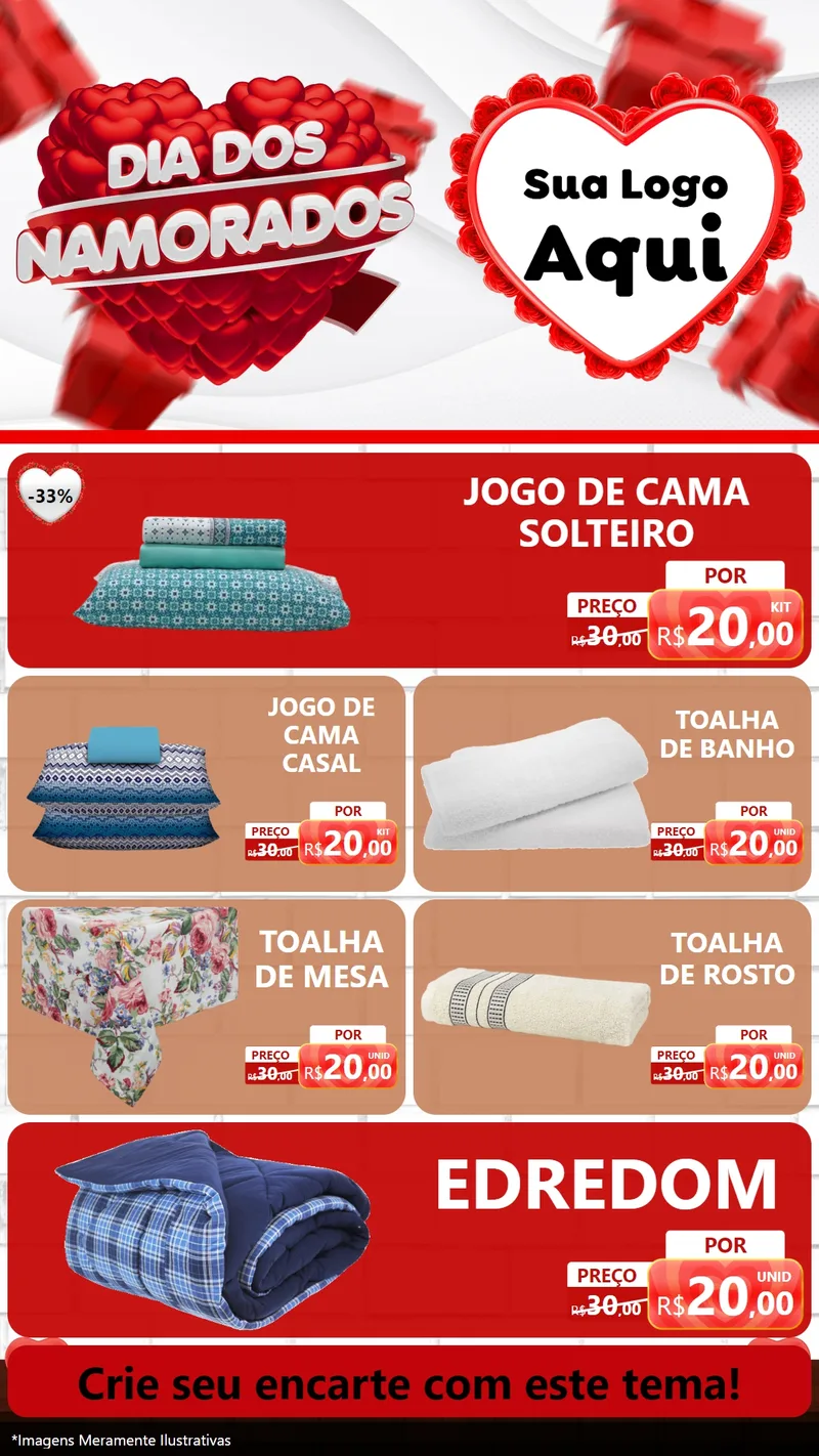 Modelo de TV para TV Vertical com o tema Dia dos Namorados para Cama, Mesa e Banho