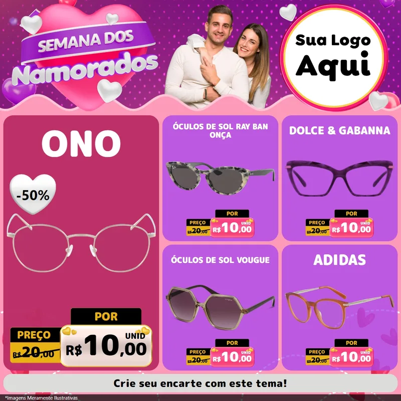 Modelo de Rede Social para Feed Facebook com o tema Semana dos Namorados para Óticas
