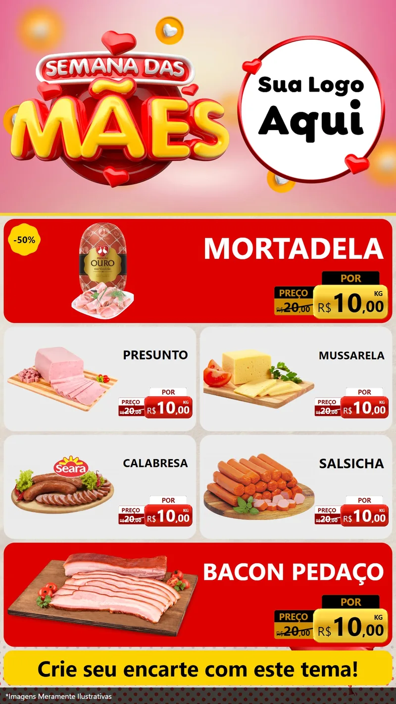 Modelo de TV para TV Vertical com o tema Semana das Mães para Frios e Laticínios