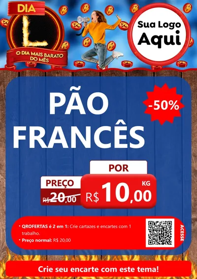 Modelo de Cartaz para Cartaz A4 Vertical com o tema Dia L - O Dia Mais Barato Do Mês para Padaria