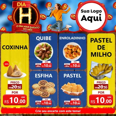 Modelo de Rede Social para Feed Facebook com o tema Dia H - O Dia Mais Barato Do Mês para Salgadaria