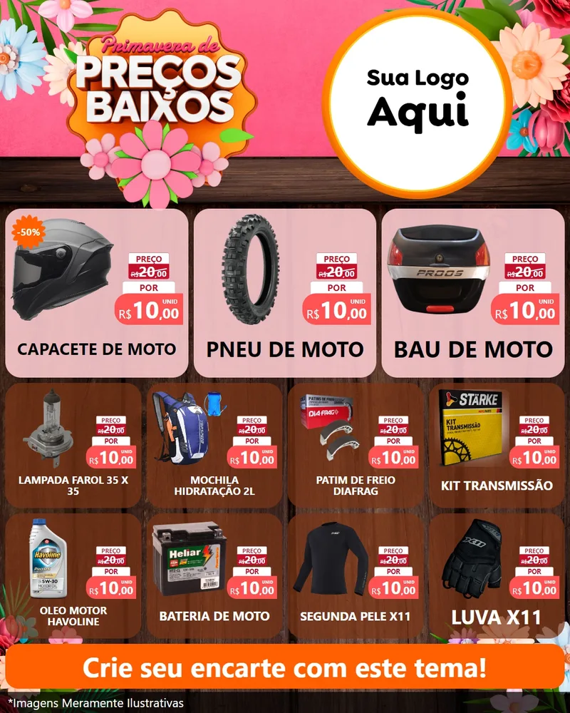 Modelo de Rede Social para Feed Instagram com o tema Primavera de Preços Baixos para Moto peças
