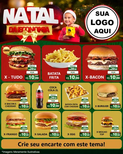 Modelo de Rede Social para Feed Instagram com o tema Natal da Economia para Hamburgueria