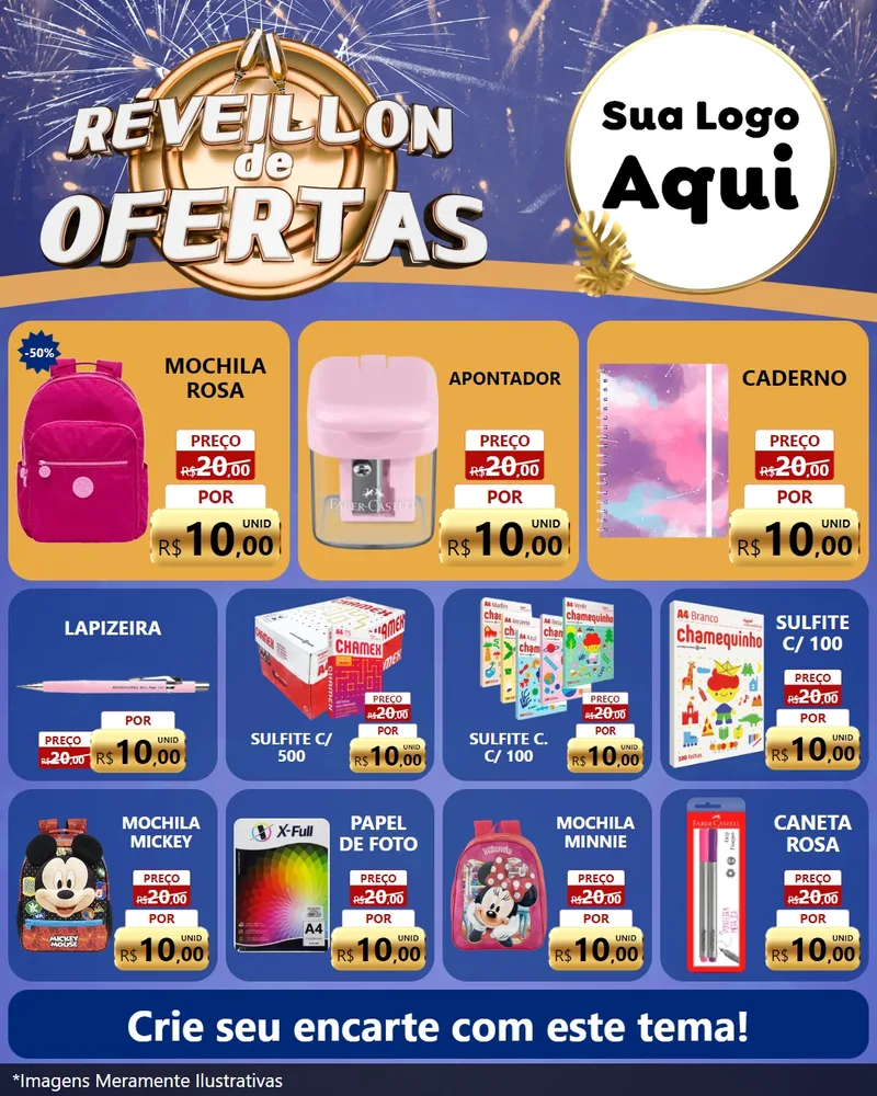 Modelo de Rede Social para Feed Instagram com o tema Réveillon de Ofertas para Papelaria