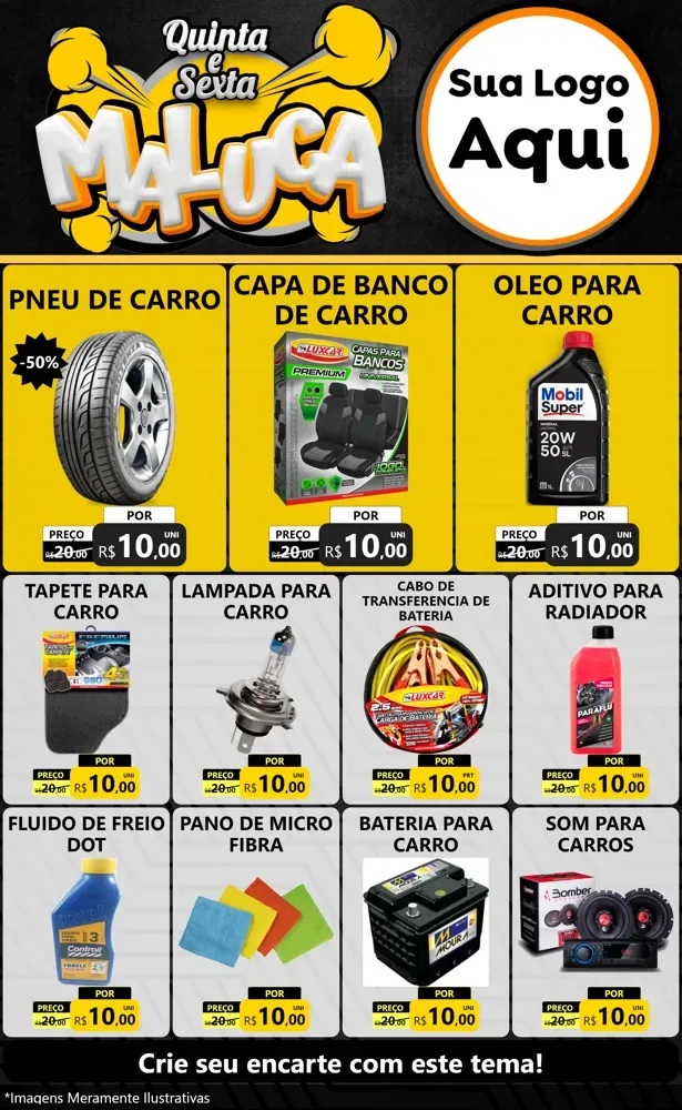 Modelo de Encarte para Encarte Grande com o tema Quinta e Sexta Maluca para Auto peças