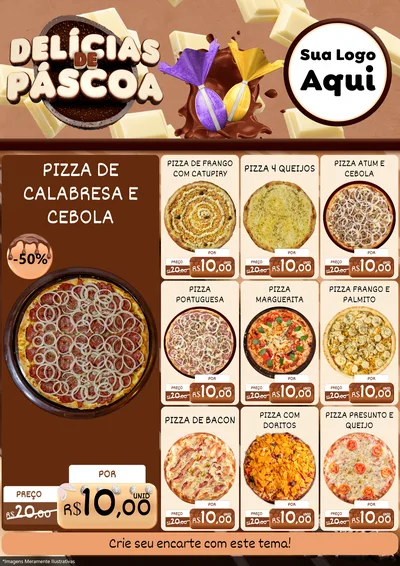 Modelo de Encarte para Encarte A4 Vertical com o tema Delícias de Páscoa para Pizzaria