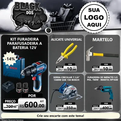 Modelo de Rede Social para Feed Facebook com o tema Black dos Sonhos para Maquinas e Ferramentas